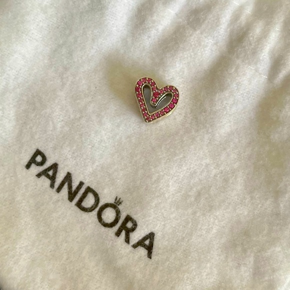 RETIRED Pandora Sparkling Red-Pink Freehand Heart Charm - Picture 3 of 5
